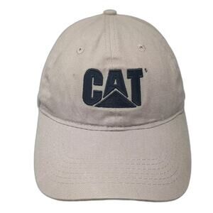 CAT Baseball Cap Beige Black Slideback OS Embroidered Logo Cotton Work Hat